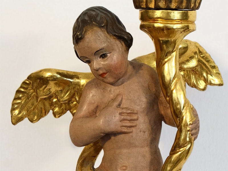 Branntwein vergoldeter Kerzenleuchter Engel handgeschnitzt